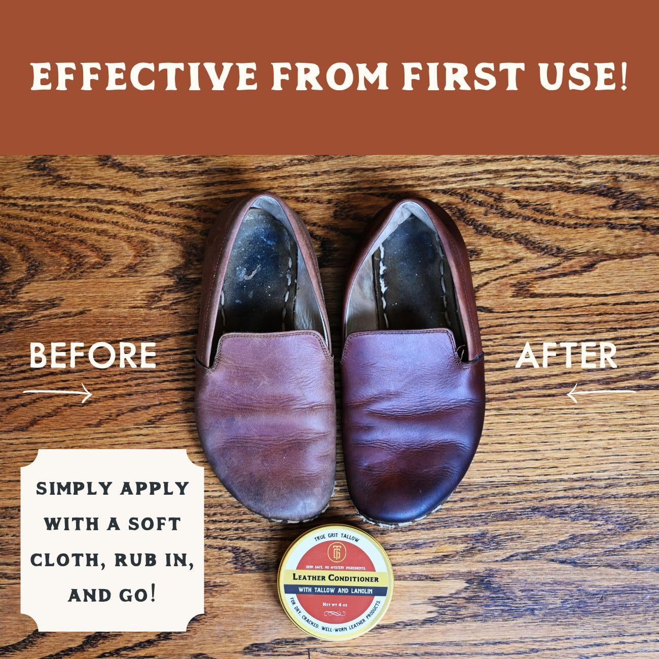 True Grit Tallow Leather Conditioner - Grass-Fed Beef Tallow and Lanolin with Cedar Oil - for Boots, Car Seats, Furniture, Bags, Saddles and Jackets, 4 oz