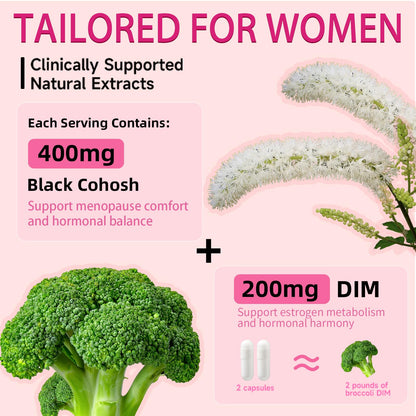 Menopause Supplements For Women, 400mg Black Cohosh 200mg DIM, 100 Capsules | 35-in-1 with Dong Quai, Ashwagandha, Red clover & Probiotics, Hormone Balance, Hot Flashes, Night Sweats & Menopause Support