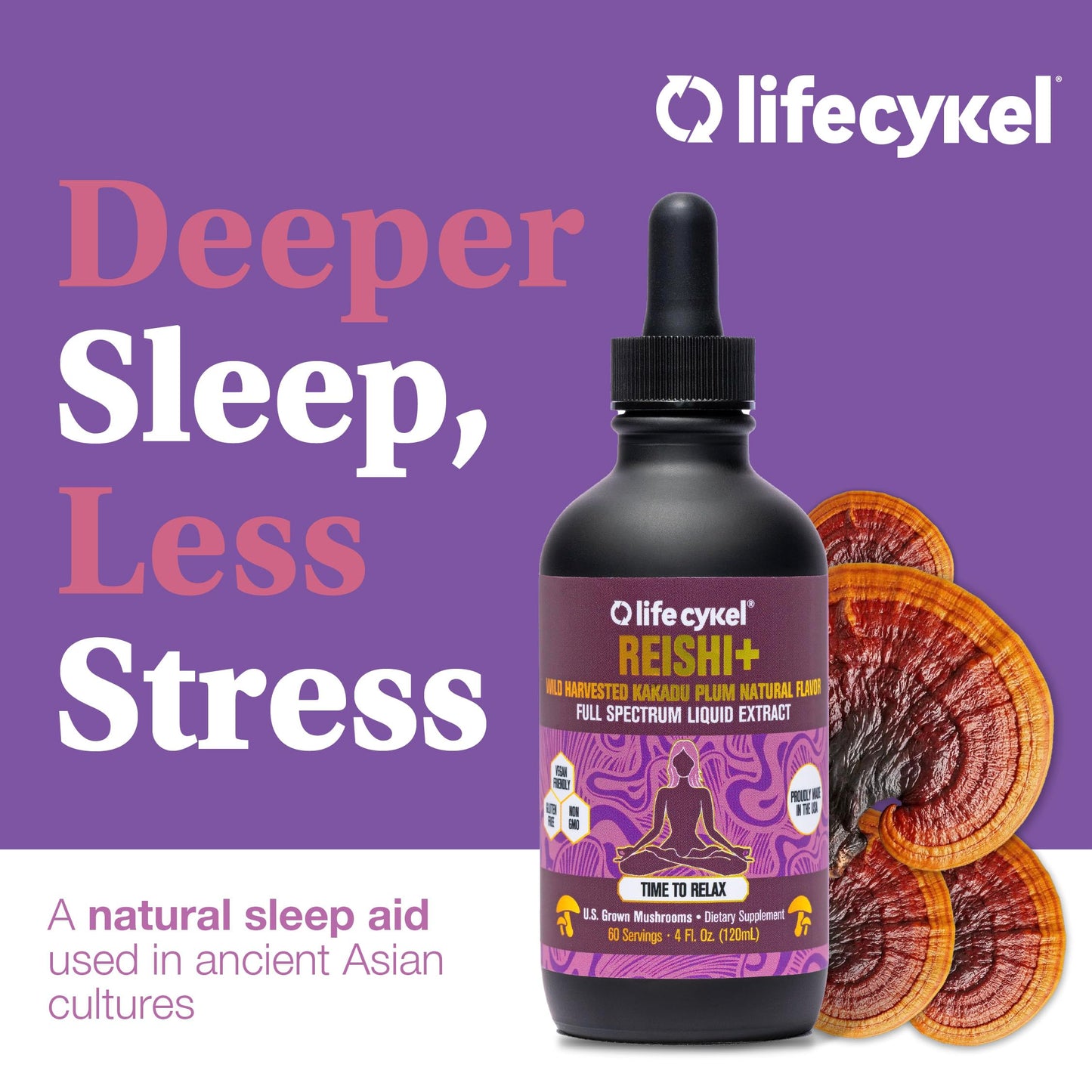Life Cykel - Reishi Mushroom Extract with Wild Kakadu Plum - Potent Immune & Sleep Support Supplement, Vitamin-C Rich Adaptogen Mushroom Drops - 4 Fl Oz