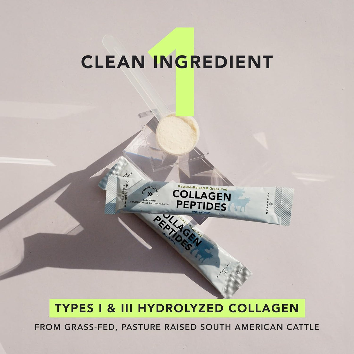AMANDEAN Collagen Peptides Powder Packets, Grass-Fed, 30 Travel Sticks