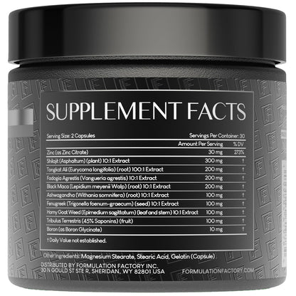 Formulation Factory Self Obsessed 10-in-1 Natural Testosterone Booster for Men, Testosterone Supplement for Men with Shilajit, Tongkat Ali, Fadogia Agrestis, 120 Capsules, 2 Month Supply
