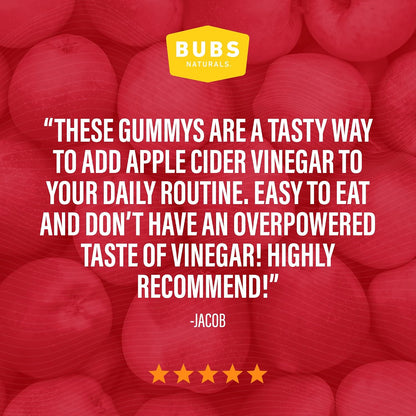 BUBS Naturals Apple Cider Vinegar Gummies with The Mother, All Natural Vegan ACV Gummy Vitamins, Supports Detox, Digestion & Energy Booster with B Vitamins, 60 Count