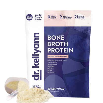 Dr. Kellyann Bone Broth Protein Powder, Vanilla (30 Servings) - Protein 21g, 2g Net Carbs