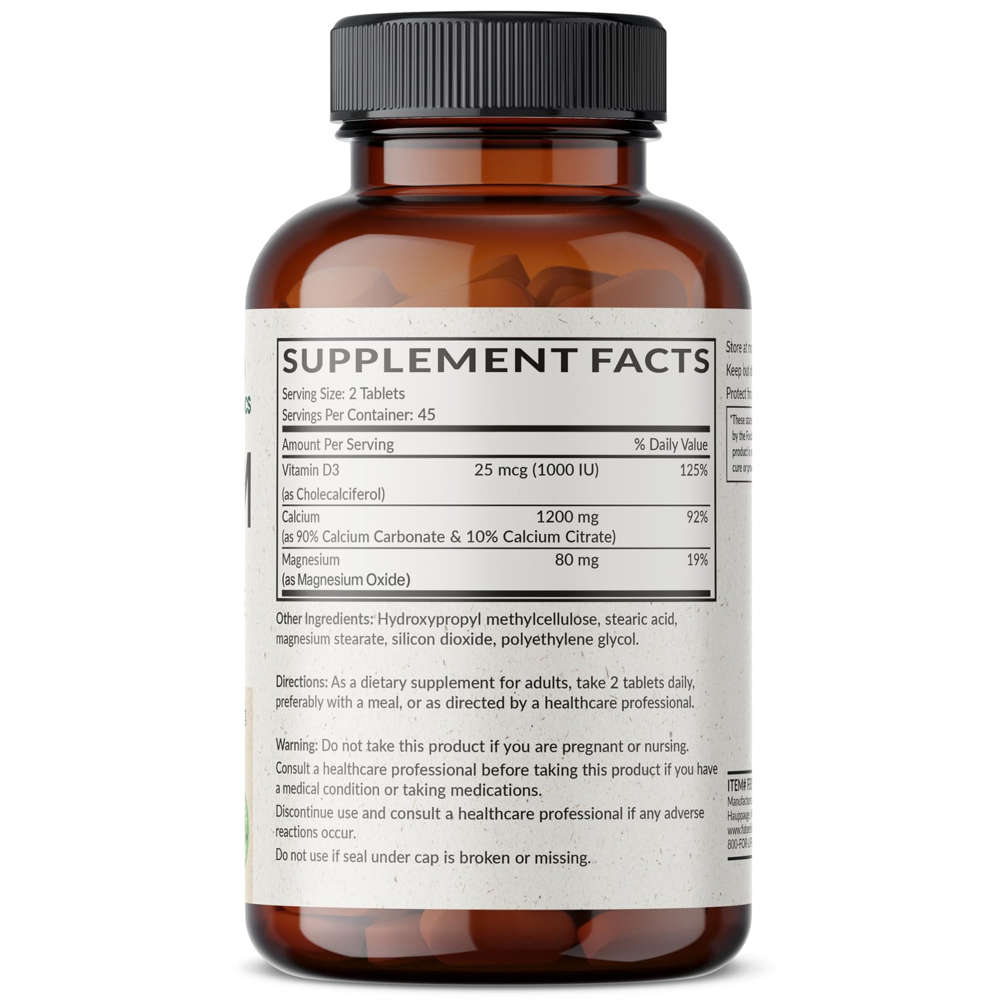 Futurebiotics Calcium 1200 MG Per Serving Sustained Release with Vitamin D3 1000 IU Per Serving Non-GMO, 90 Vegetarian Tablets