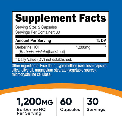 Nutricost Berberine HCl 1200mg , 60 Vegetarian Capsules - Gluten Free & Non-GMO | Gluten Free & GMO-Free