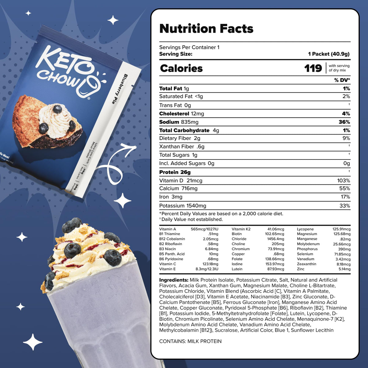 Keto Chow Chocolate Peanut Butter Meal Replacement Shake Powder, 1 Meal
