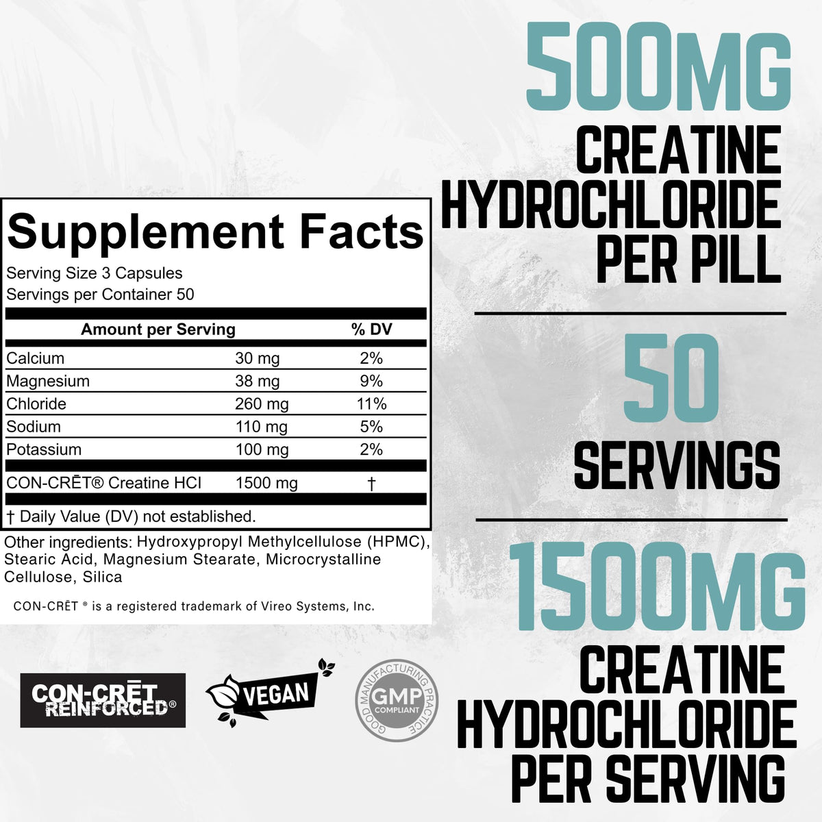 Ketostat Creatine HCL Capsules 50 Serv/1.5G Clinical Dose Creatine Pills Hydrochloride