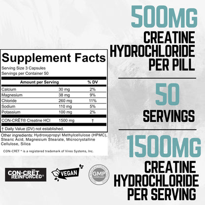 Ketostat Creatine HCL Capsules 50 Serv/1.5G Clinical Dose Creatine Pills Hydrochloride