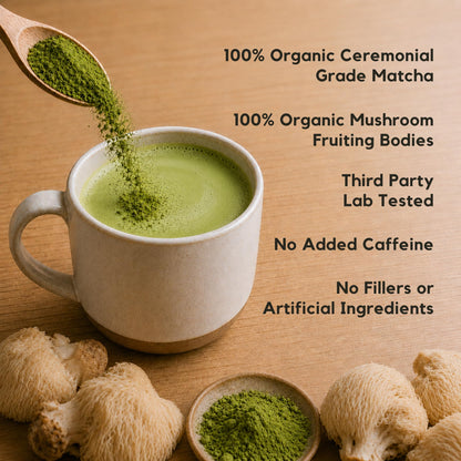 Malama Ceremonial Grade Matcha Powder - Premium Japanese Matcha Green Tea Powder with Organic Lion’s Mane Extract - Organic, Gluten-Free, Vegan, & Unsweetened (2.1 oz) for Energy & Focus