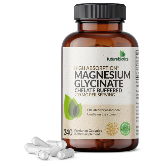Futurebiotics Magnesium Glycinate 200 MG per Serving Chelated for High Absorption, Gentle On Stomach, Non-GMO, 60 Vegetarian Capsules