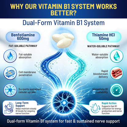 Vitamin B1 Benfotiamine 600mg Softgels, Thiamine HCl Supplements with Magnesium, Zinc, L-Theanine, ALA, Acetyl-L-Carnitine for Energy & Nervous System Support, Non-GMO, 240 Softgels Capsules