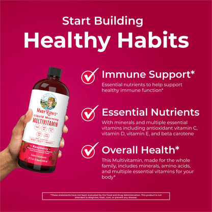 MARYRUTH'S Liquid Morning Multivitamin for Women, Men & Kids | Vitamin A C D E B6 B12 Biotin Zinc | Beauty | Vegan | Non-GMO | Gluten Free | 32 Servings