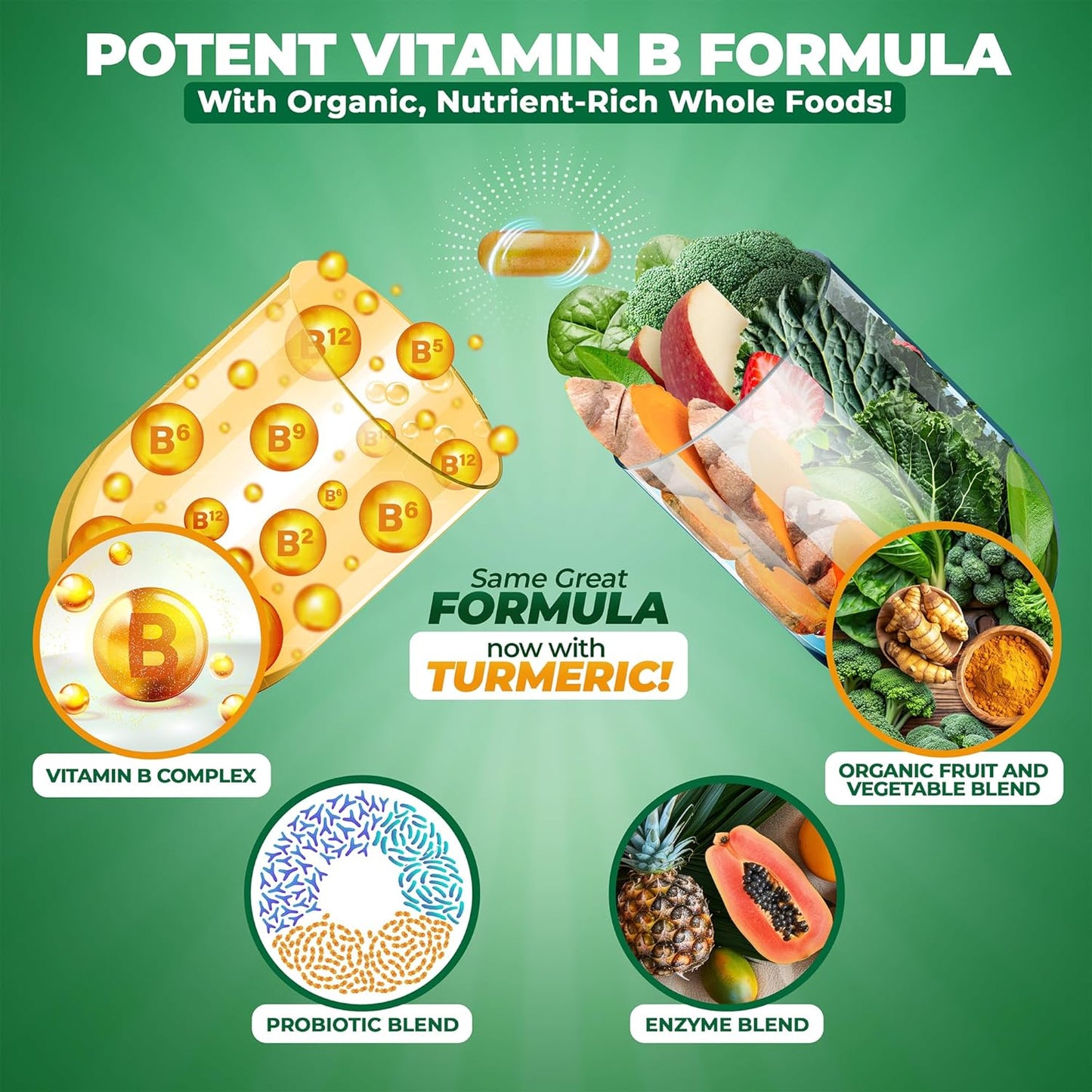MoxyVites Vitamin B Complex - B Vitamins Whole Food Supplement, B12 Methylcobalamin, B1, B2, B3, B5, B6, B7, B9 - for Stress, Energy and Immune Support, Vegan, 120 Capsules
