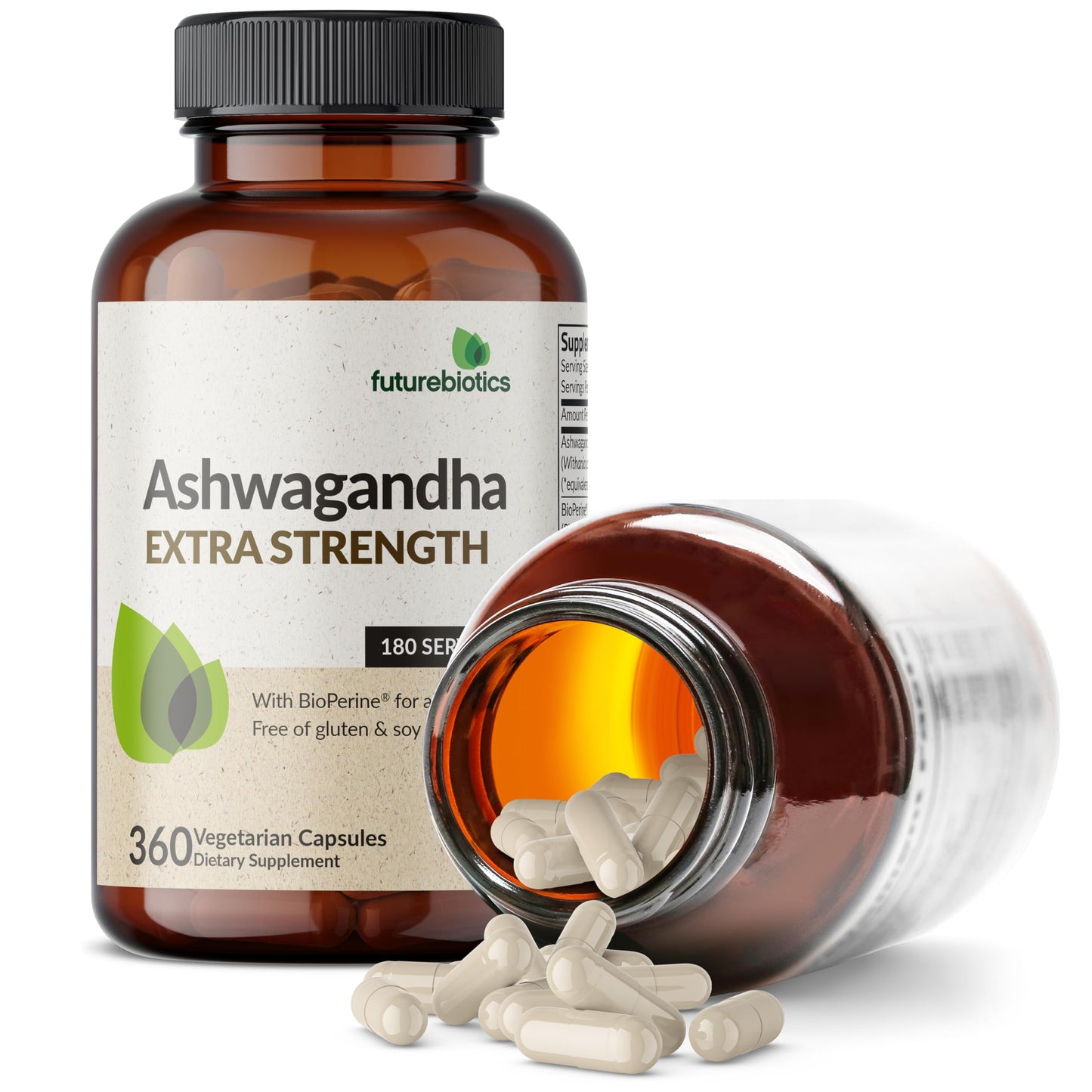 Futurebiotics Ashwagandha Extra Strength Stress & Mood Support 100 Capsules | Vegetarian, Non-GMO, Gluten-FREE, Soy-FREE, BioPerine for High Absorption