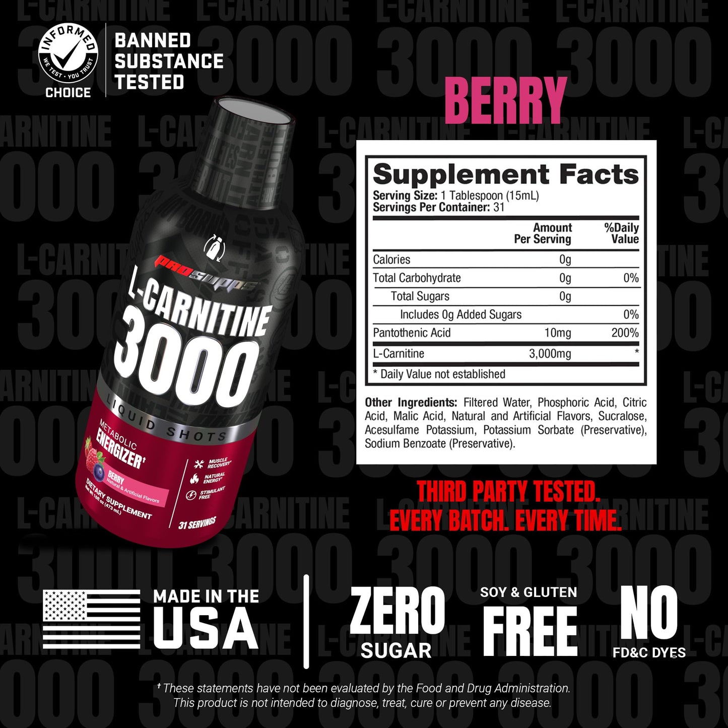 ProSupps L-Carnitine Liquid 3000, Stimulant-Free Liquid Shots for Men & Women - Clean Workout Drink for Energy, Performance & Muscle Recovery - No Sugar, No Carbs - 31 Servings, Berry
