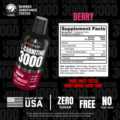 ProSupps L-Carnitine Liquid 3000, Stimulant-Free Liquid Shots for Men & Women - Clean Workout Drink for Energy, Performance & Muscle Recovery - No Sugar, No Carbs - 31 Servings, Berry