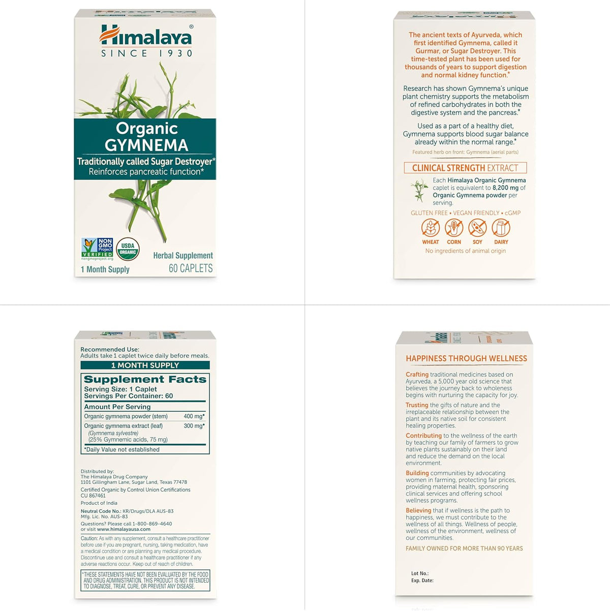 Himalaya USDA Organic Gymnema Sylvestre Supplement, 700mg, 60 Caplets