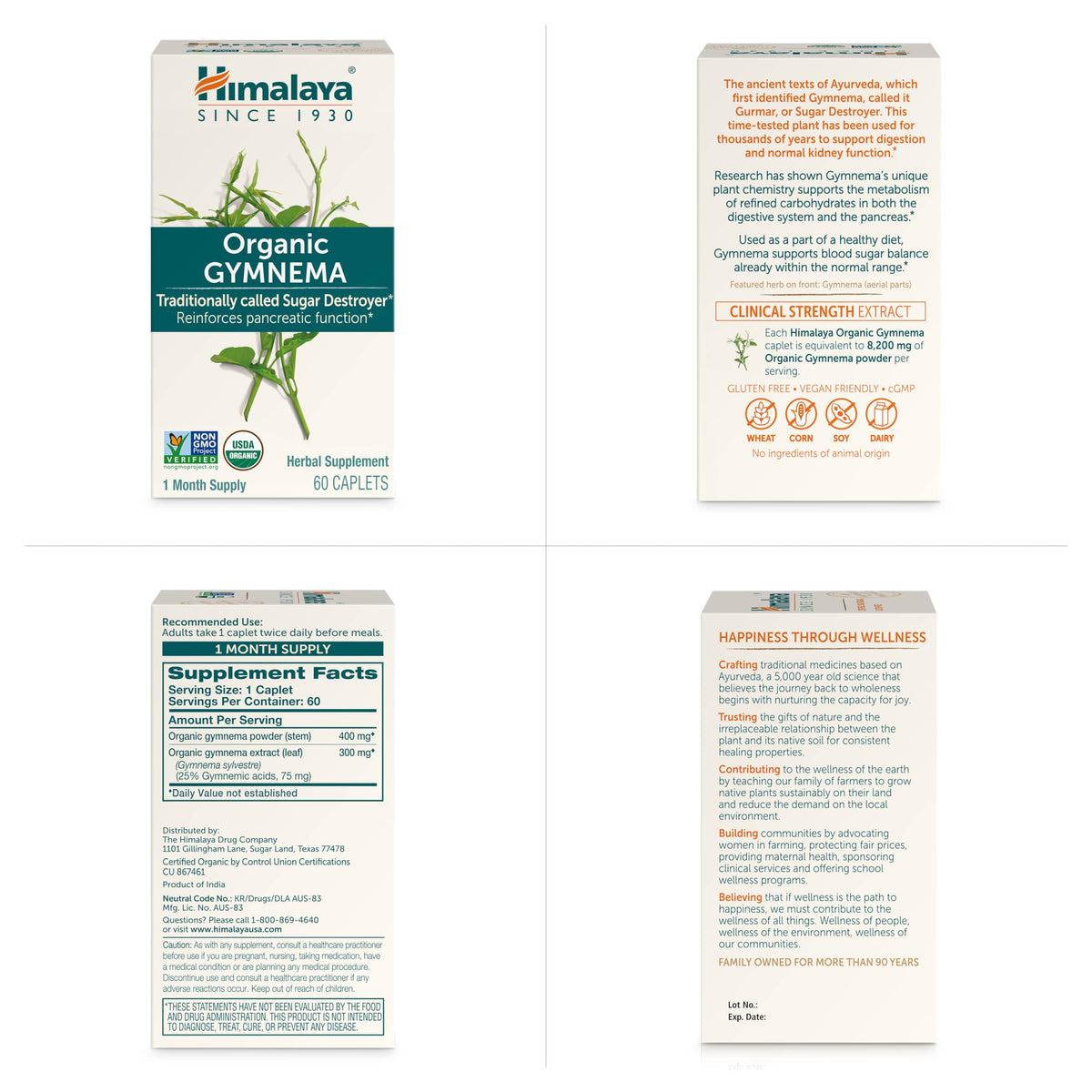 Himalaya USDA Organic Gymnema Sylvestre Supplement, 700mg, 60 Caplets
