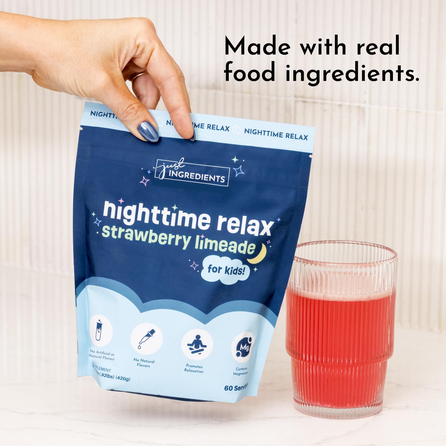 JUST INGREDIENTS Strawberry Limeade Sleep Support Powder - Nighttime Relaxation Supplement - 5.4 oz