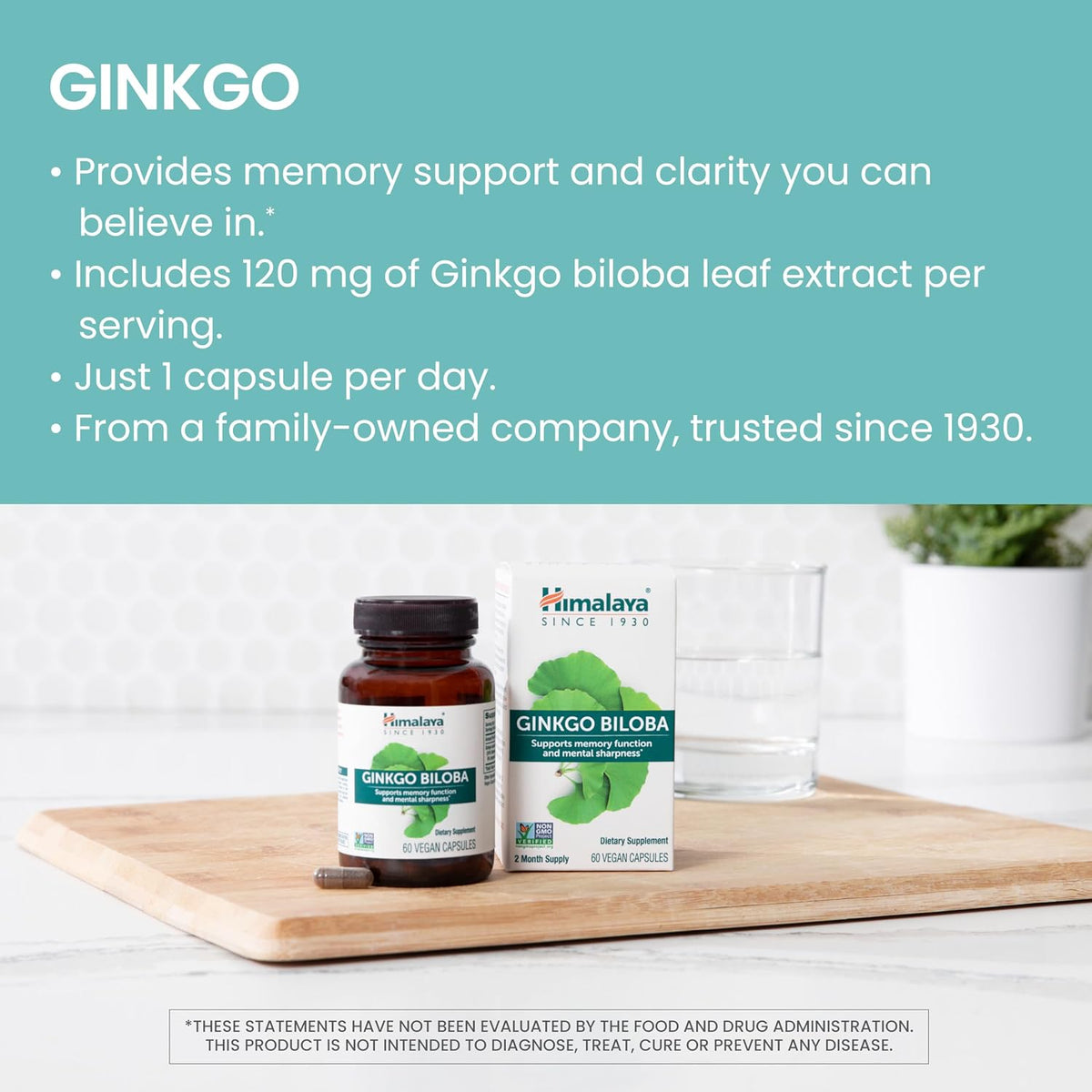Himalaya Ginkgo Biloba Capsules, 120mg, Ginkgo Biloba Supplements for Brain Memory and Focus Support, Ginkgo Biloba Extract - Vegan, Gluten Free, 60 Capsules