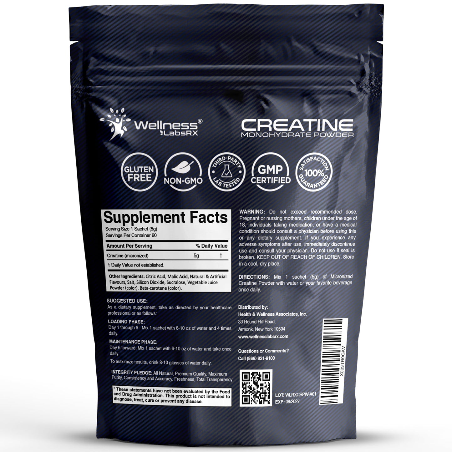 WELLNESS LABSRX Creatine Monohydrate Powder Sachets 300g – Fruit Punch Flavor Micronized Creatine Powder Supplement, Creatine for Women and Men, Supports Strength, Energy, Performance - 60 Servings