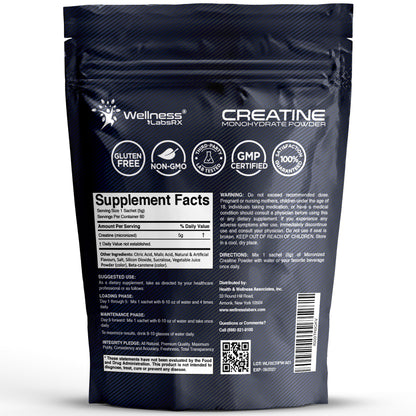 WELLNESS LABSRX Creatine Monohydrate Powder Sachets 300g – Fruit Punch Flavor Micronized Creatine Powder Supplement, Creatine for Women and Men, Supports Strength, Energy, Performance - 60 Servings