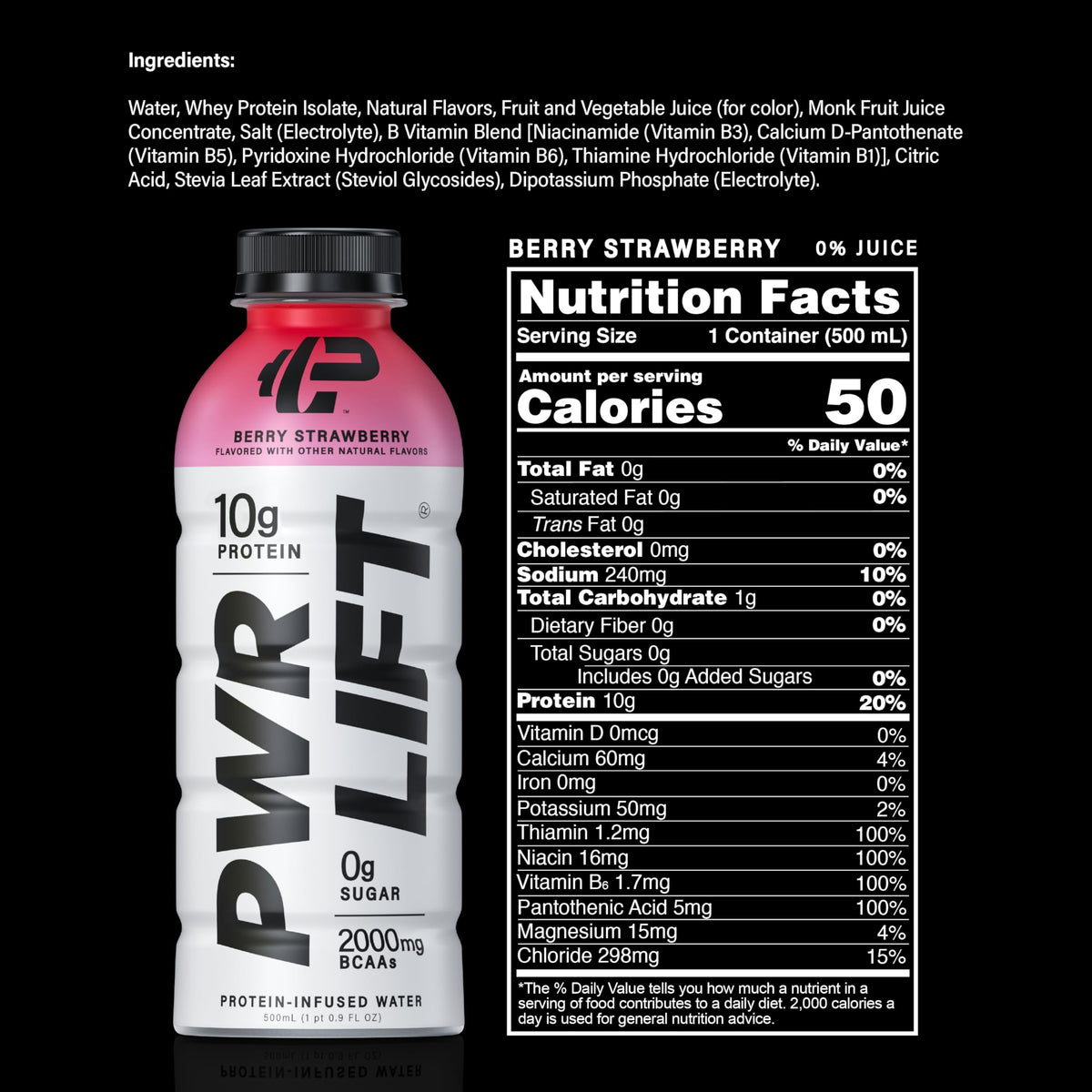 Whey Protein Water Sports Drink by PWR LIFT | Berry Strawberry | Keto, Vitamin B