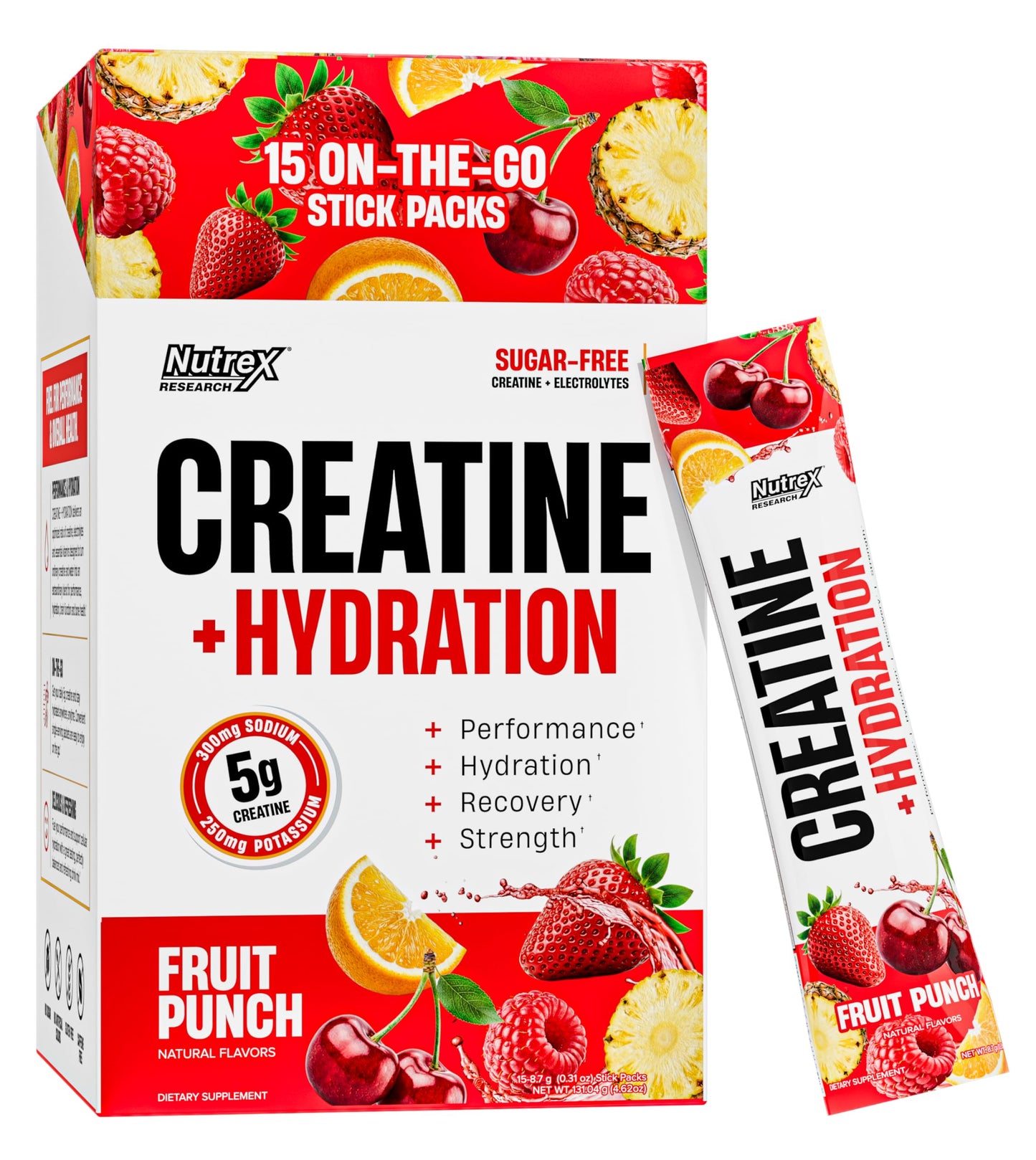 Nutrex Research Essentials Creatine + Hydration Stick Packs, 5g Creatine + Electrolytes, Sugar Free, Gluten Free, Strawberry Watermelon, 15 On-The-Go Stick Packs