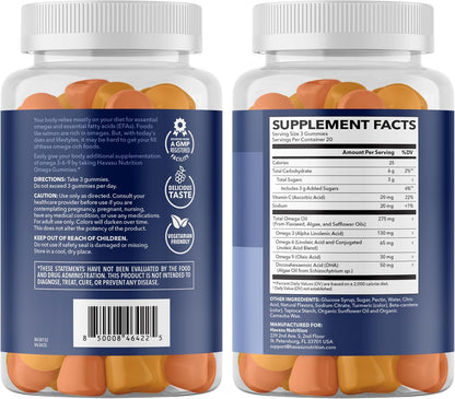 Omega 3 6 9 Gummies with DHA, Plant-Based Omega 3 Gummies for Adults, 60ct | Omega 3 6 9 + DHA Gummies, Fish Oil Alternative for Adults with DHA from Algae, Lemon and Orange Flavors, 20 Servings