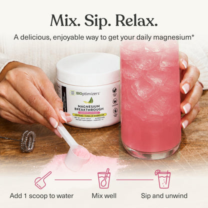 BIOptimizers Magnesium Breakthrough Drink - 8 Forms of Magnesium, Electrolytes, Sleep Health, Stress, Muscle Recovery, Heart Support | Glycinate, Citrate, Malate- Raspberry Lemon