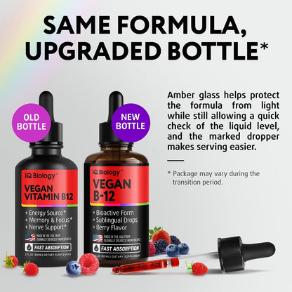 Organic Vitamin B12 Liquid Drops - Sublingual Methylcobalamin 5000 mcg, 2oz | Methylated B-12 Active Coenzyme Form - Energy & Nerve System Support - Berry Flavor - 60 servings