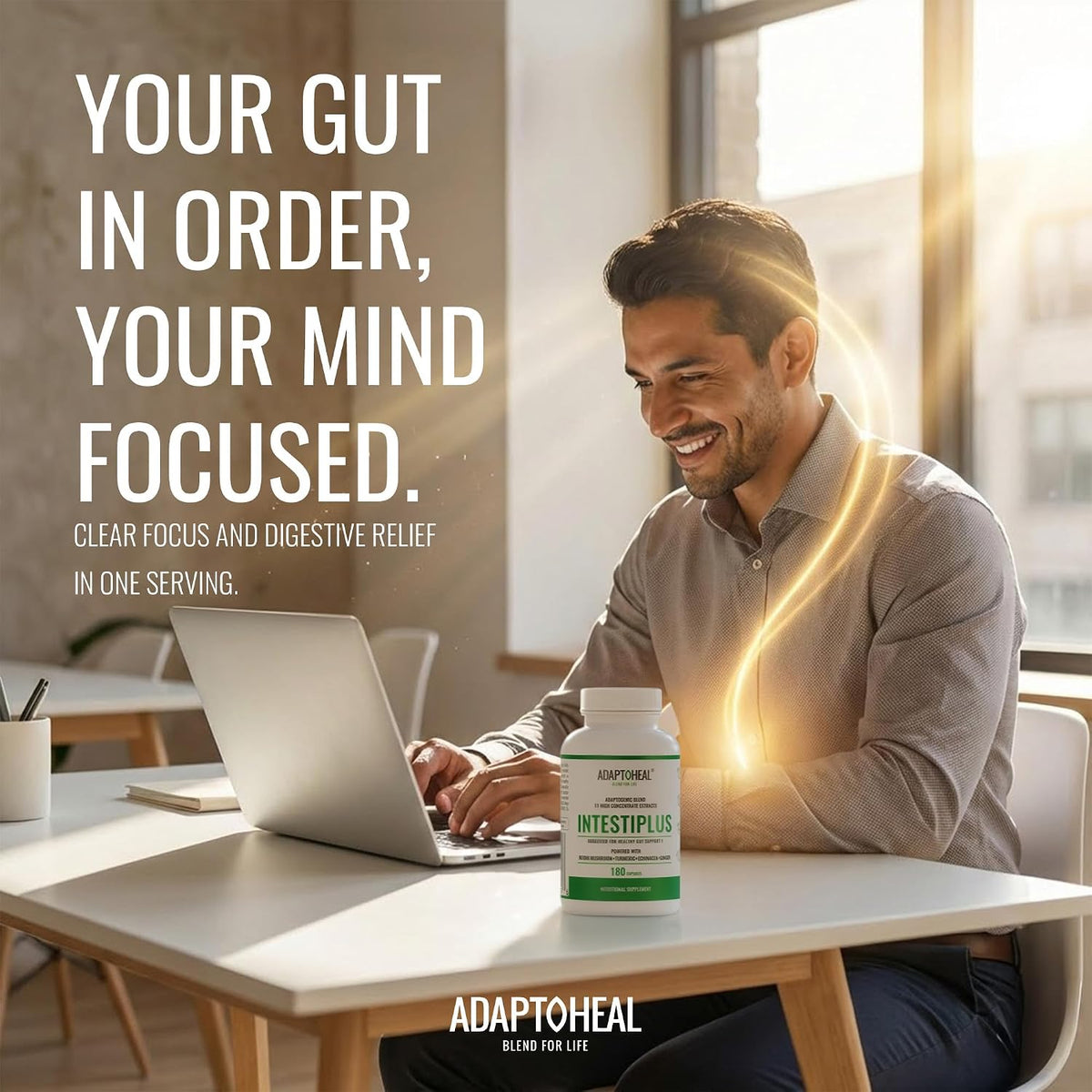 ADAPTOHEAL Intestiplus Adaptogen Gut Support Turmeric (180 Caps)