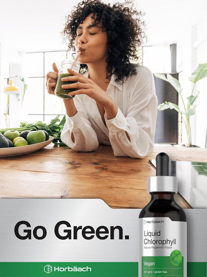 Horbäach Liquid Chlorophyll Drops | 2 fl oz | Natural Peppermint Flavor | Vegan, Non-GMO & Gluten Free Formula
