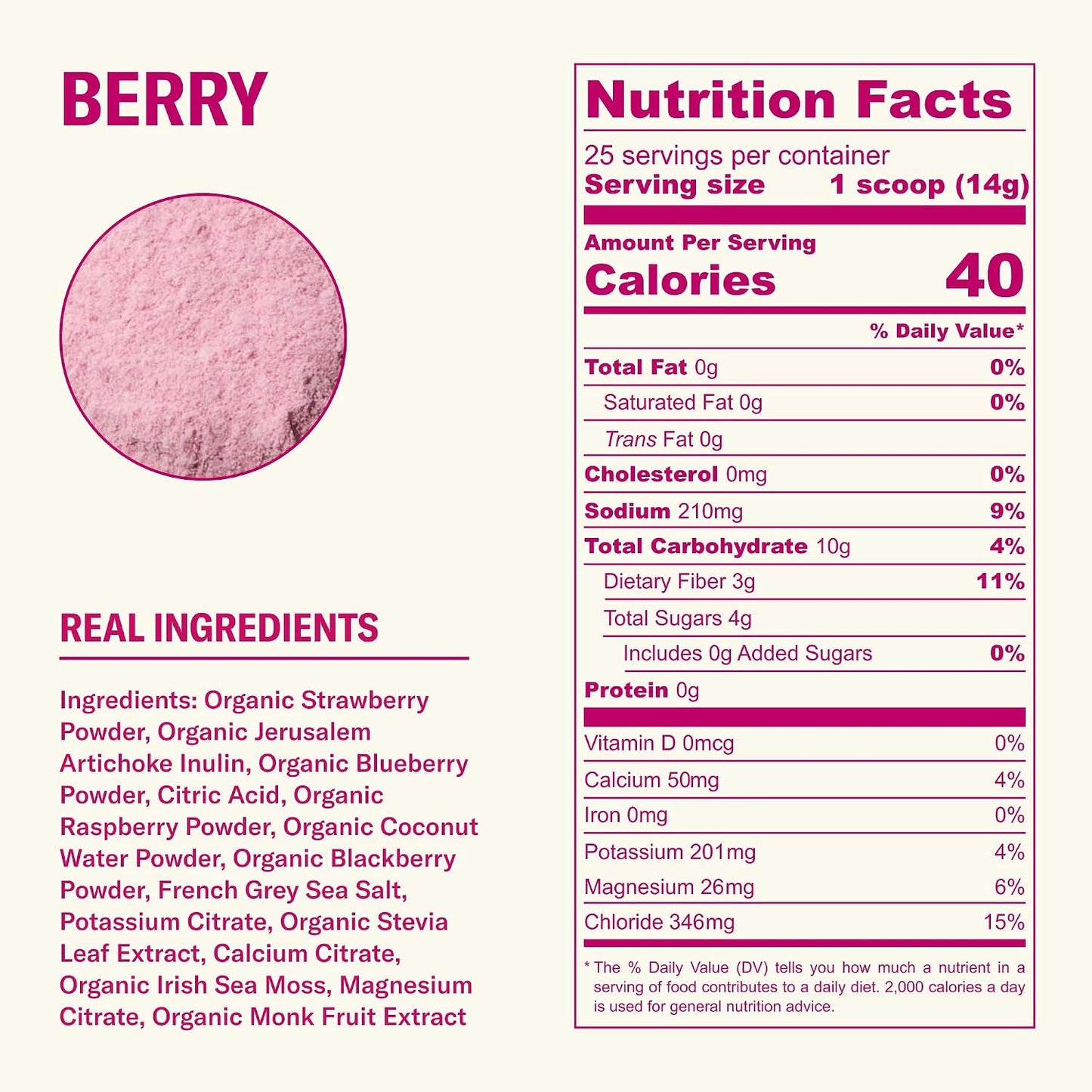 Ballerina Farm Farmer Hydrate Berry Electrolyte Powder | Organic Coconut Water, Irish Sea Moss, French Sea Salt, No Added Sugar, Prebiotic Fiber, 25 Servings
