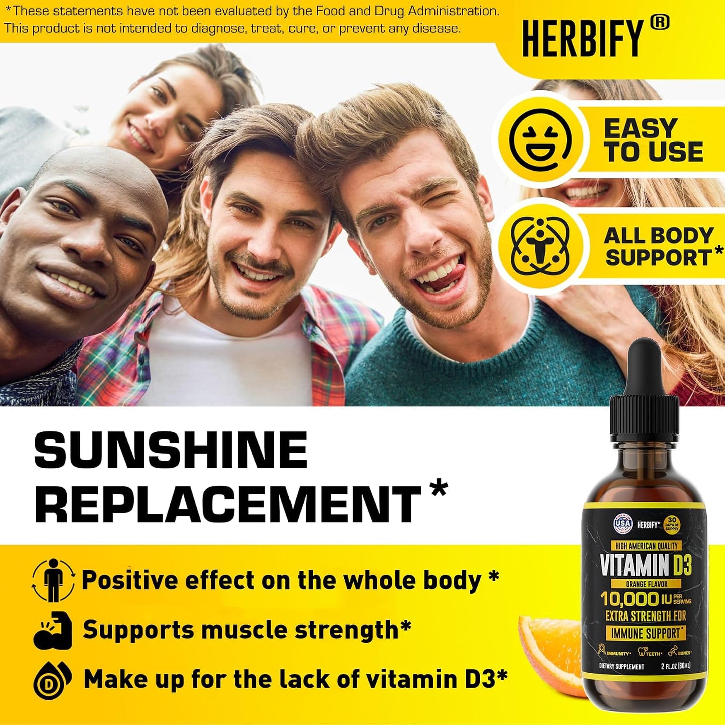 HERBIFY Bundle - Lions Mane & Vitamin D3 2 Fl Oz Drops - Supplement for Memory, Focus & Clarity & Immune Support, Bone Strength and Teeth Support Supplement