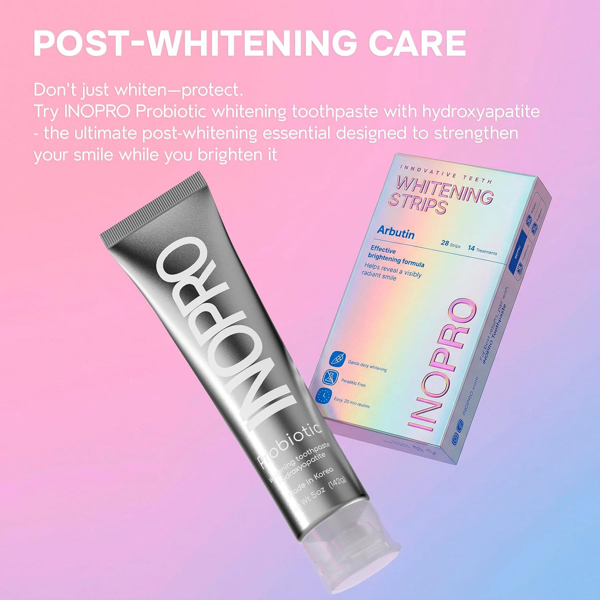 InoPro Teeth Whitening Strips 21 Treatments Kit + InoPro Whitening Hydroxyapatite Toothpaste with Probiotic for Sensitive Teeth 5oz