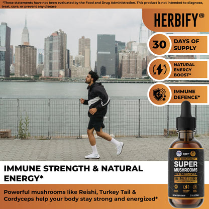 HERBIFY Lions Mane Supplement - Daily Mushroom Supplement for Memory, Focus & Clarity - Brain Booster - Lions Mane Tincture for Immune Support - 4 Fl oz