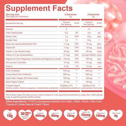 Migcopat 10G Fiber Gummies for Adults with Vitamins C, D, B3, B5 - Digestive & Gut Health Gummies with 30 Billion CFU Probiotics Blend, Inulin, ACV, Magnesium, Zinc, Support Digestive Health, 60 Cts