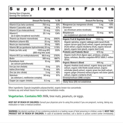 Rainbow Light Multivitamin for Women | 120 Capsules | with Organic Fruits and Vegetables | Vegetarian, Non-GMO | Supports Cellular Energy, Immune & Bone Health | with Iron, Vitamin C & D, + Zinc | Vegetarian, Non-GMO