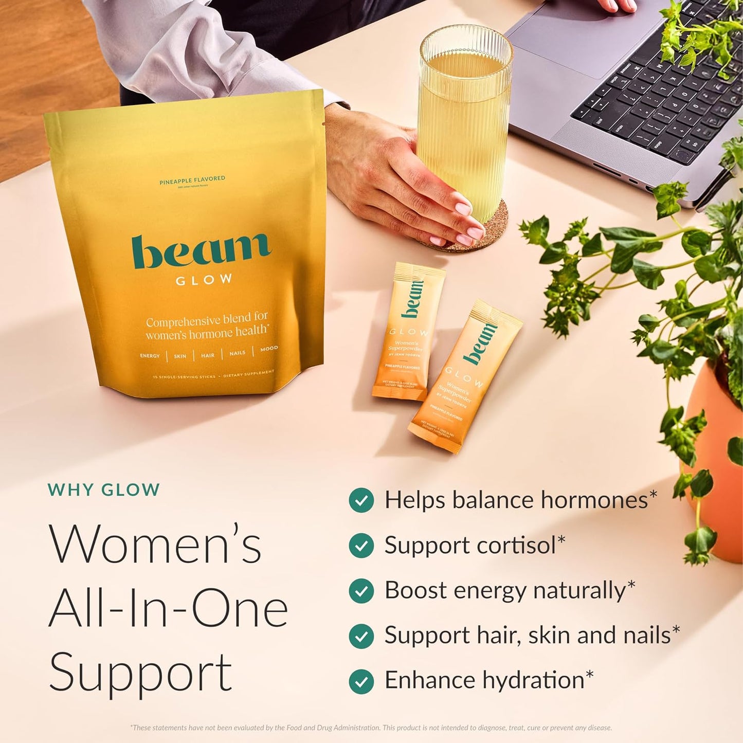 BEAM Glow, Summer Variety Pack, Hormone Support & Cortisol Supplement for Women, Pineapple, Peach Mango and Watermelon