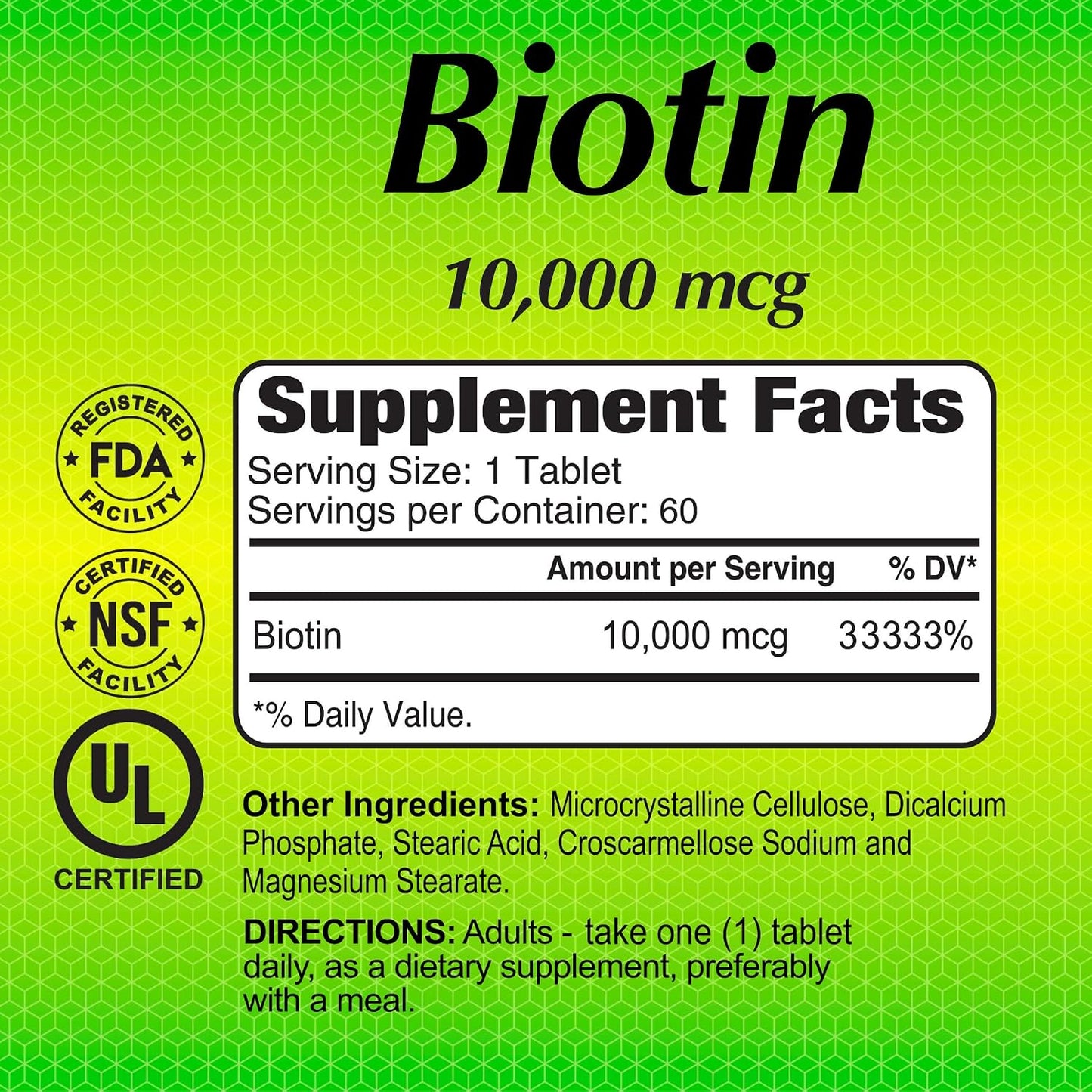ALFA VITAMINS Biotin 10,000 mcg High Potency Vitamin B7 Supplement for Hair, Skin & Nail Support – 60 Tablets (2-Pack)