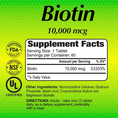 ALFA VITAMINS Biotin 10,000 mcg High Potency Vitamin B7 Supplement for Hair, Skin & Nail Support – 60 Tablets (2-Pack)