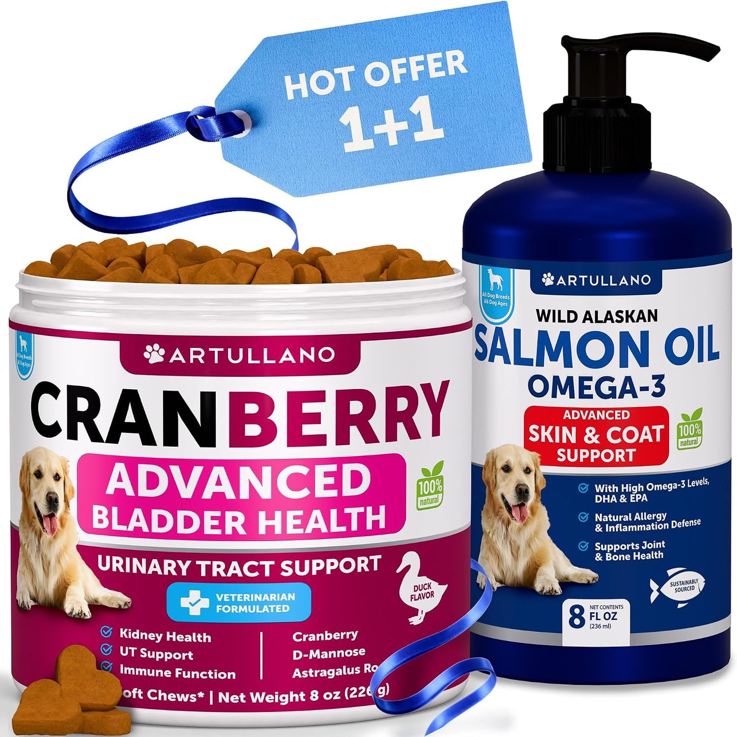 Dog UTI Treatment + Wild Alaskan Salmon Oil fo Dogs Bundle - Cranberry Supplement for Dogs - Bladder Control for Dogs - Dog Urinary Tract Infection Treatment - UTI Medicine for Dogs - Dog Cranberry Su