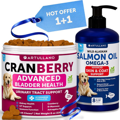 Dog UTI Treatment + Wild Alaskan Salmon Oil fo Dogs Bundle - Cranberry Supplement for Dogs - Bladder Control for Dogs - Dog Urinary Tract Infection Treatment - UTI Medicine for Dogs - Dog Cranberry Su