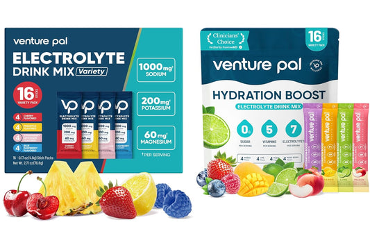 Venture Pal Sugar-Free Electrolyte Powder Combo Pack – Daily Hydration & High Sodium Electrolyte Mix | Zero Calories | 32 Sticks Total
