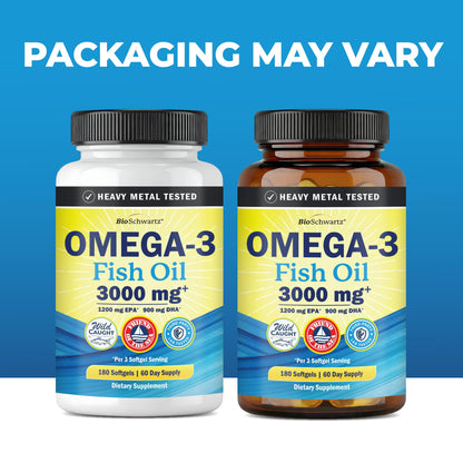 Triple Strength Omega 3 Fish Oil 3000mg for Women and Men, 90 Softgels
