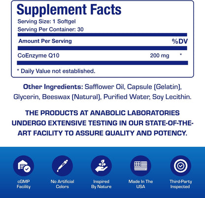 High Absorption CoQ10 200mg Softgels - Clinical Formula Coenzyme Q10 200mg for Skin Heart Energy Antioxidant and Brain Support - Easy to Swallow - Made in The USA in cGMP Facilities - 30 Servings