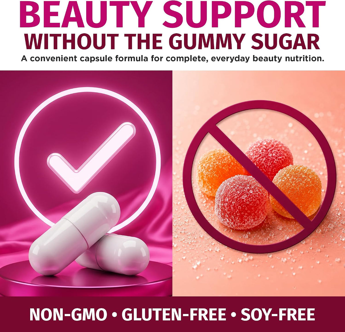 1 Body Hair Skin & Nails with Biotin, Vegan Vitamins, 60 Capsules
