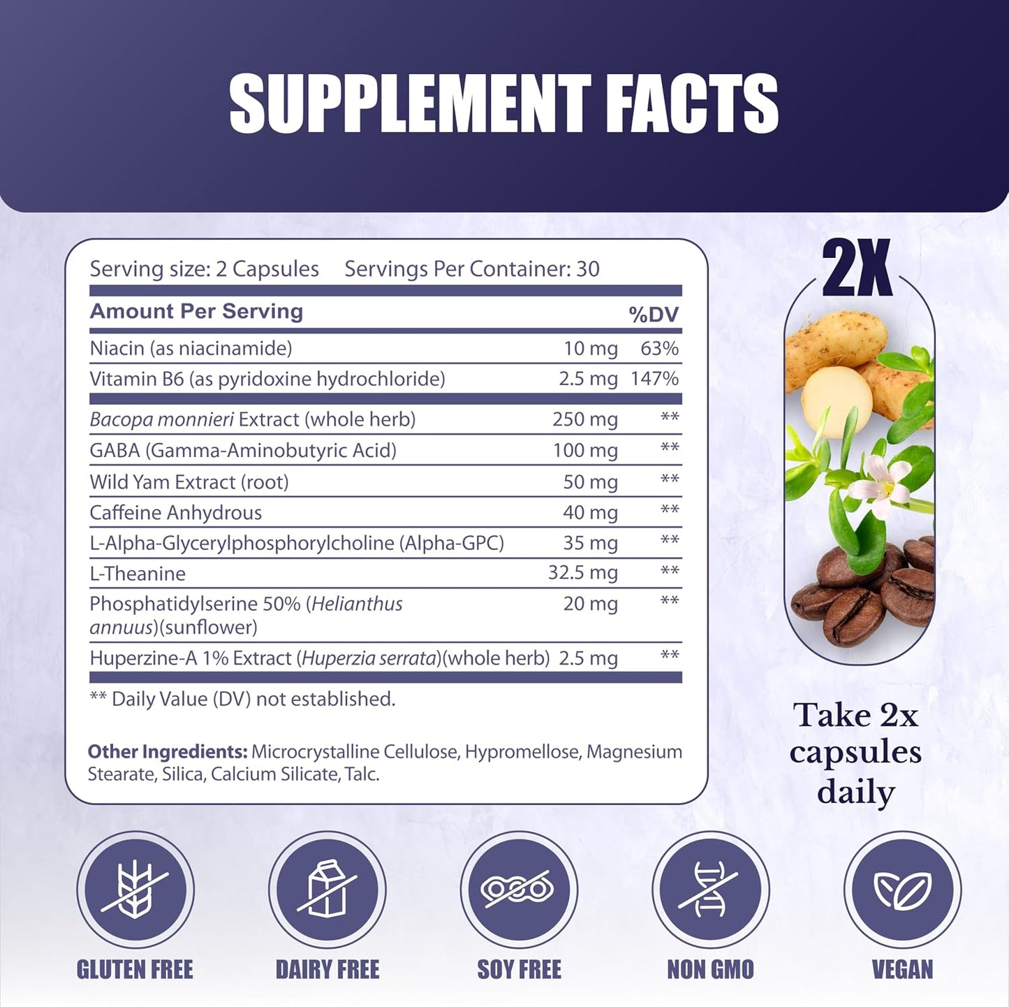 Cognilux | Brain Supplements for Memory and Focus | Nootropic Focus Supplement, Niacin, Vitamin B6, GABA, Memory Supplement for Brain, Brain Health