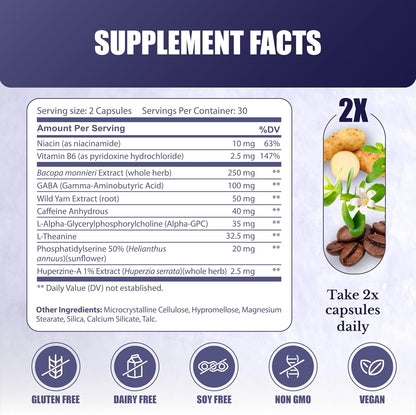 Cognilux | Brain Supplements for Memory and Focus | Nootropic Focus Supplement, Niacin, Vitamin B6, GABA, Memory Supplement for Brain, Brain Health
